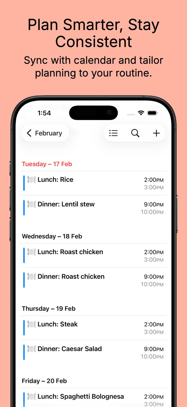 Plan Smarter Stay Consistent screen showing iOS Calendar sync