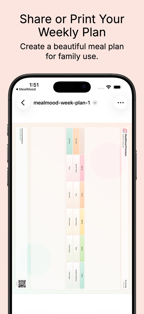 Share or Print Your Weekly Plan export screen