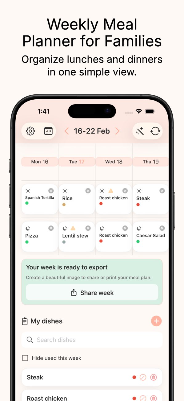 Weekly Meal Planner for Families weekly board view